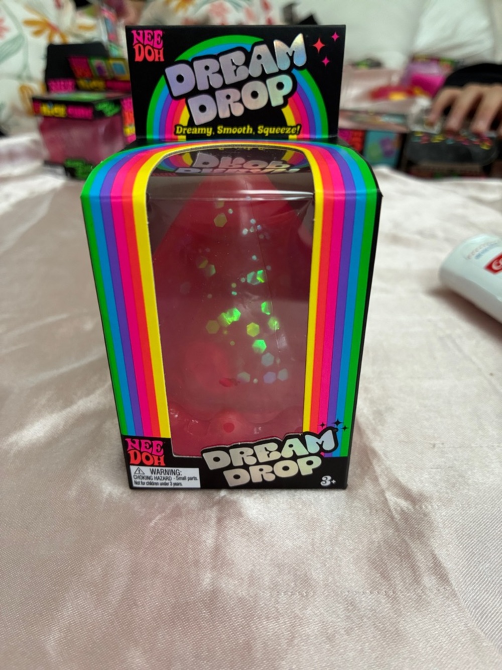 Nee Doh Dream Drop Squeeze Toy - Pink with Iridescent Flakes